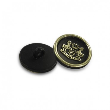 Engraved Button Gold 15mm Black 1pc