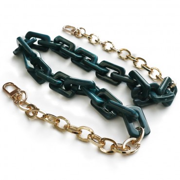 Resin chain strap Square Green Cm70 gold snap hooks