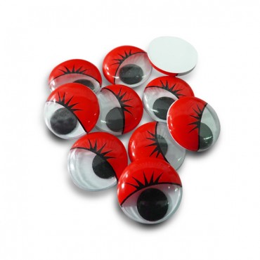 Occhi Mobili con ciglia Rosso per amigurumi mm15-Bustina 10 pezzi