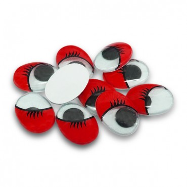 Ojos moviles con pestaña Rojo para amigurumi mm15-Bolsita 10 piezas