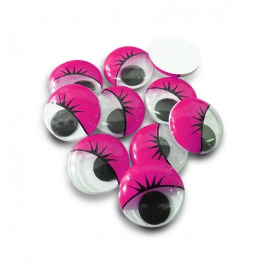 Ojos moviles con pestaña Fucsia para amigurumi mm15-Bolsita 10 piezas