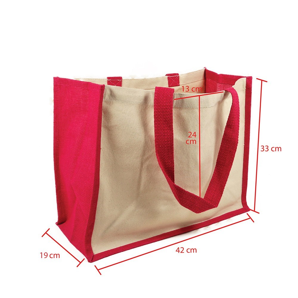 Jute canvas bag 42x33 Natural Fuchsia