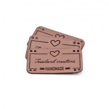 Custom tags Love eco leather pale pink