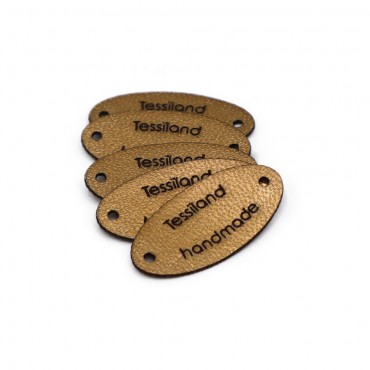 Custom Tags Oval 5 pcs Eco Leather Golden