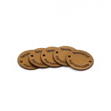 Custom tags circle 5 pcs Eco Leather Golden