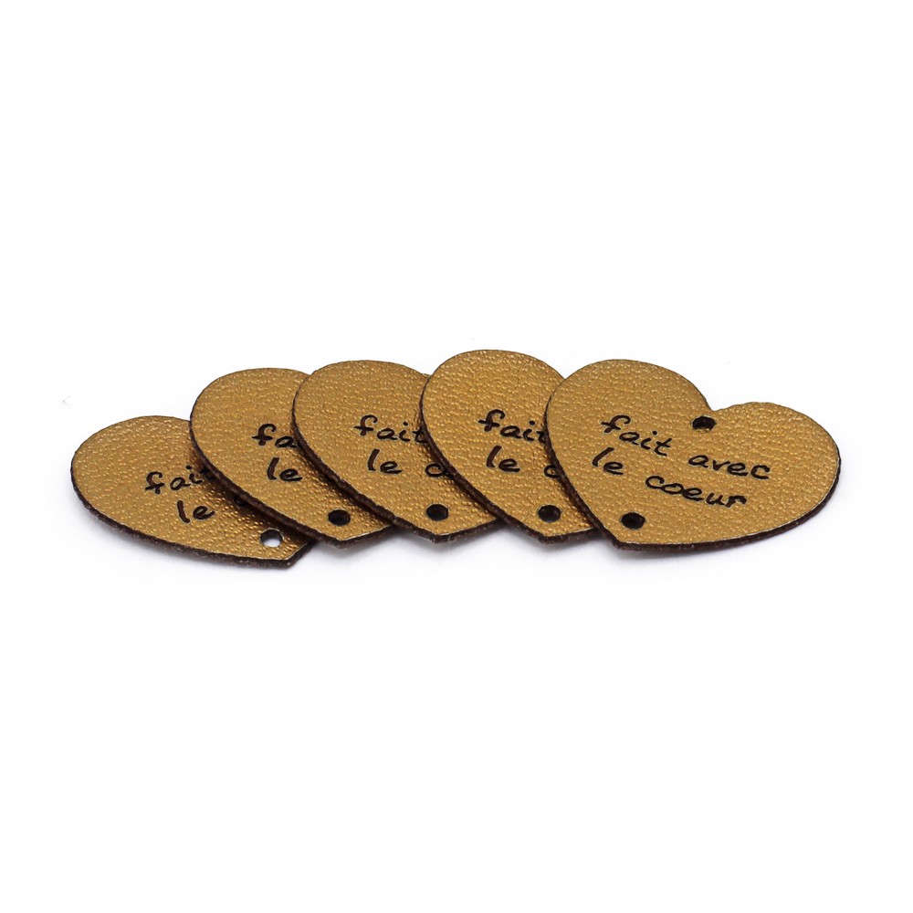 Etiquetas Handmade eco cuero Corazón Oro Francia 5 pz