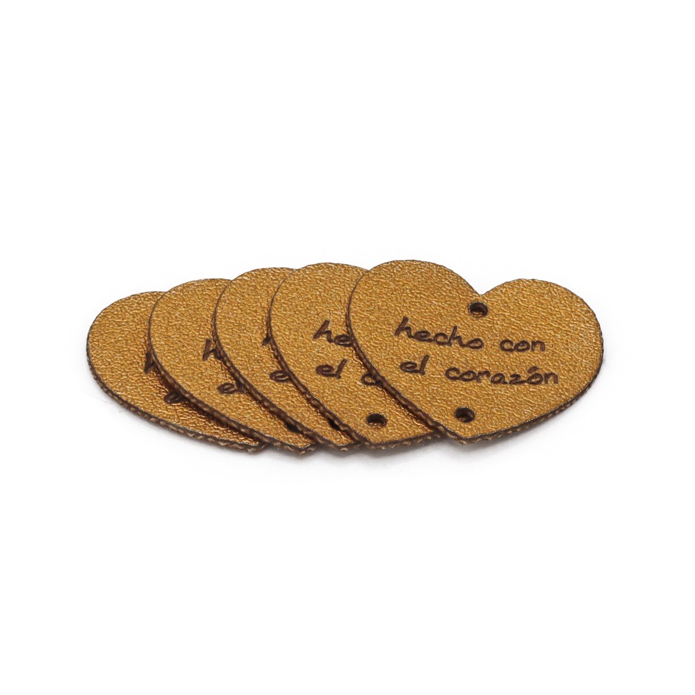 Etiquetas Handmade eco cuero Corazón Oro España 5 pz