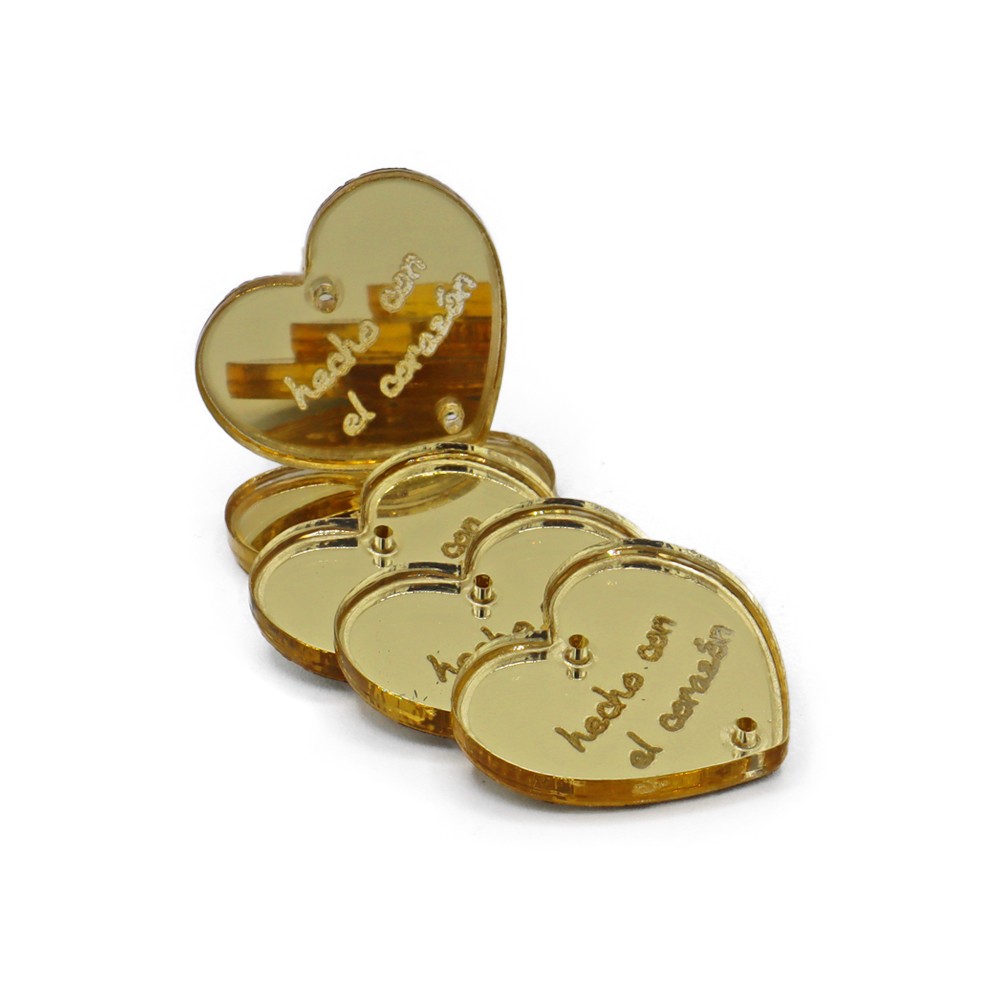 Etiquetas Plex Espejado Oro Corazón España 5 pz