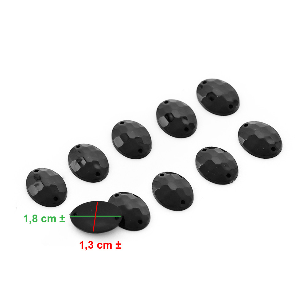 Cristallo cucibile Ovale Nero 10pz