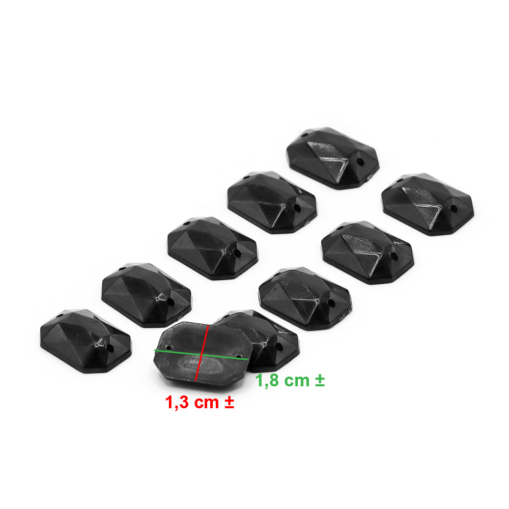 Cristallo cucibile Rettangolare Nero 10pz