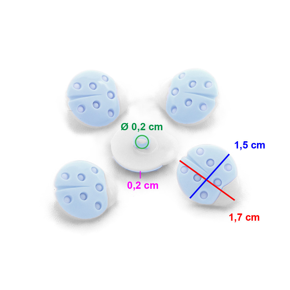 Bouton Coccinelle Blanc Bleu Ciel 5pcs