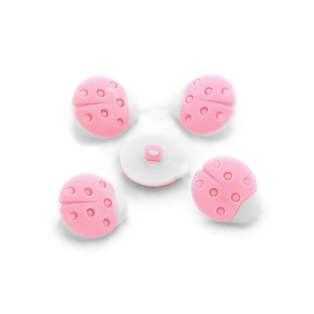 Bottoni Coccinella Bianco Rosa 5pz