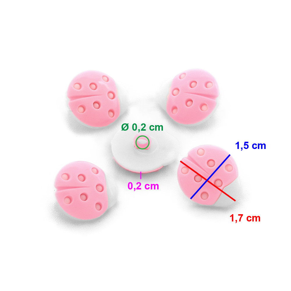 Bottoni Coccinella Bianco Rosa 5pz
