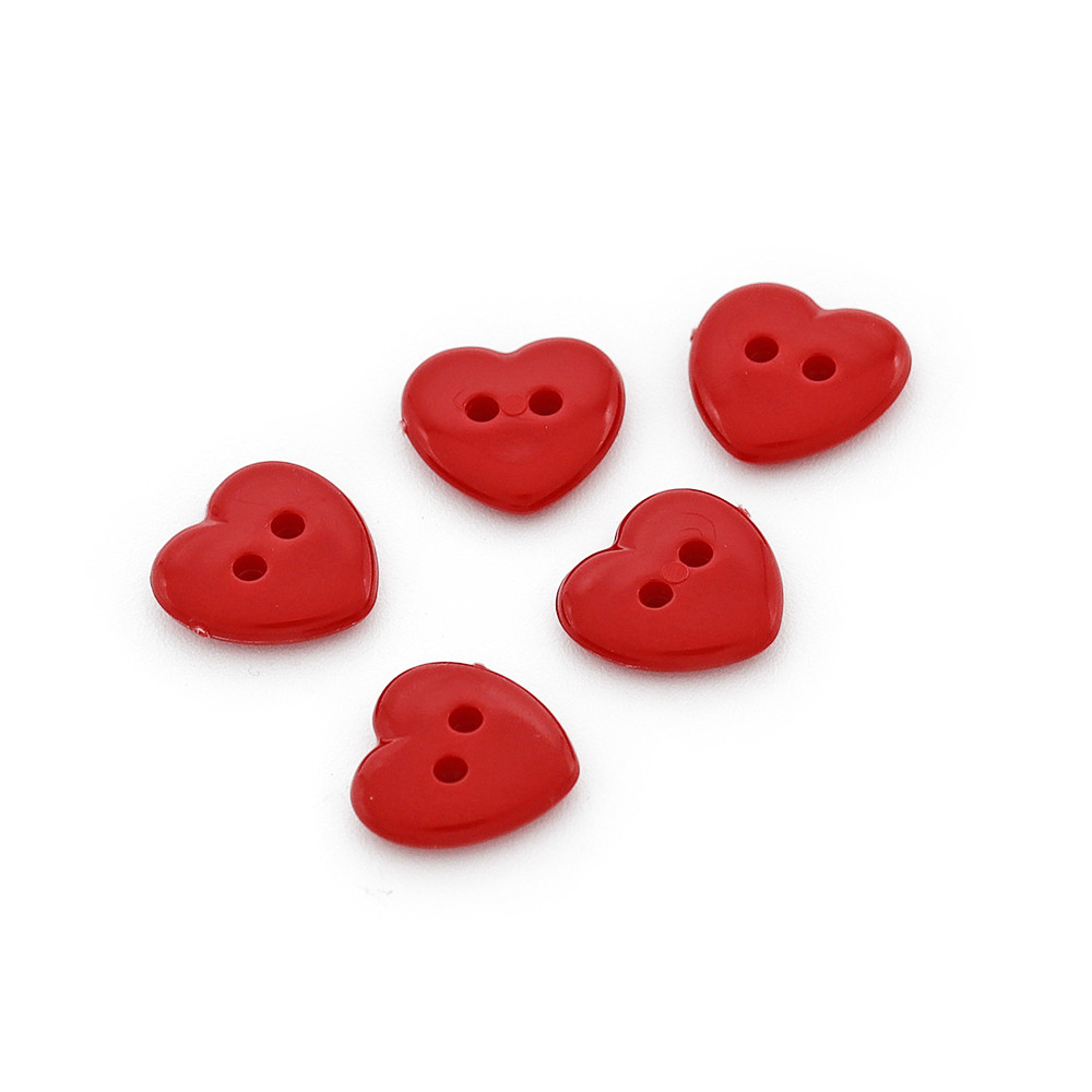 Heart Button 2 holes Red 5 pcs