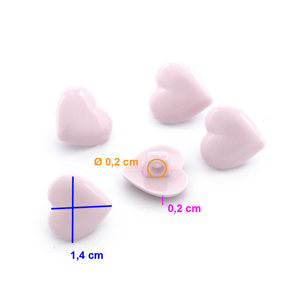 Heart Buttons 24 Pink 5pcs