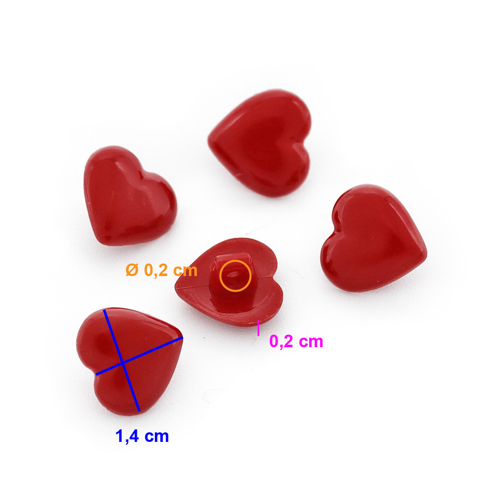 Bottoni Cuore 24 Rosso 5pz