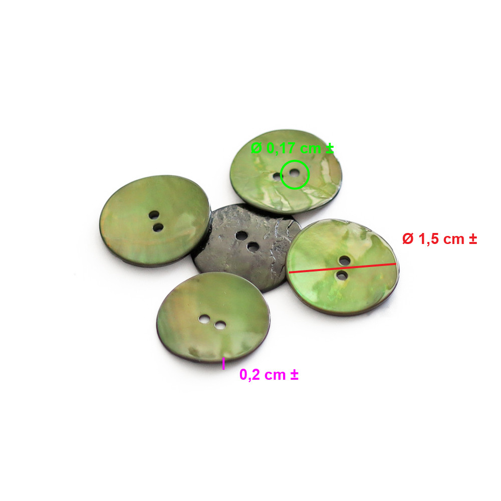 Bouton Akoya Vert Foncè 15mm 5pz