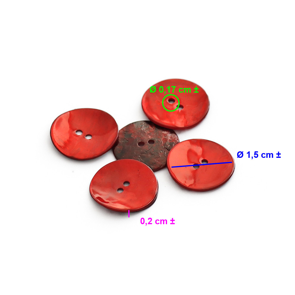 Botón Akoya Rojo 15mm 5pz