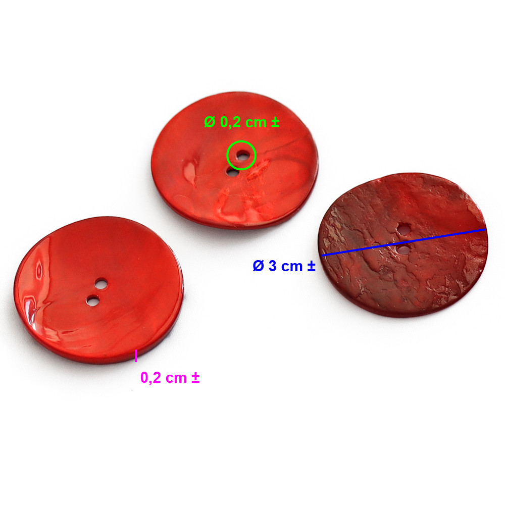 Bouton Akoya Rouge 30mm 3pz