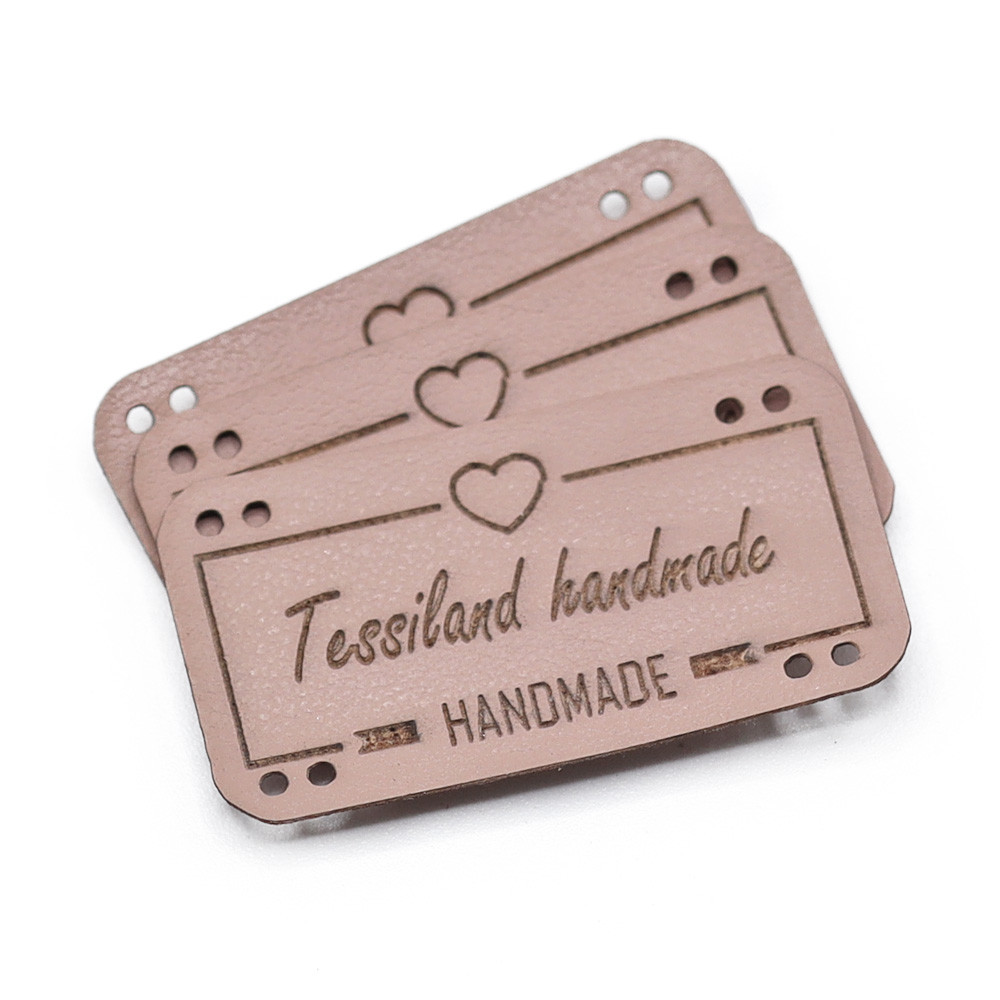 Custom tags Love eco leather pale pink