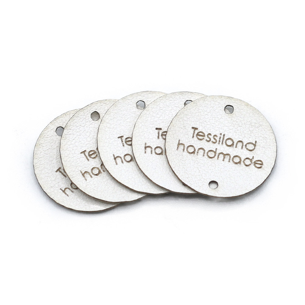 Custom tags circle 5 pcs Eco Leather White