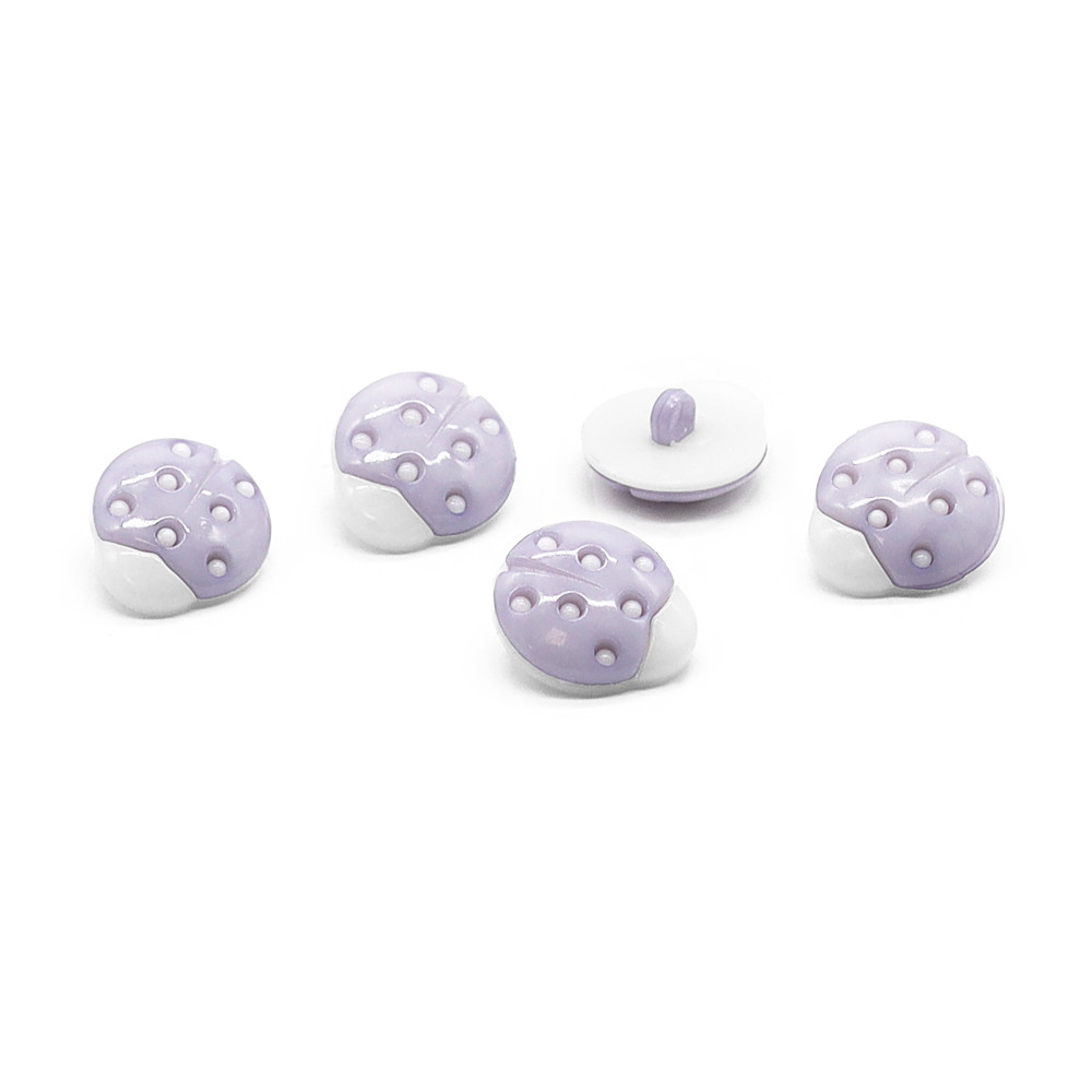 Bottoni Coccinella Bianco Lilla 5pz