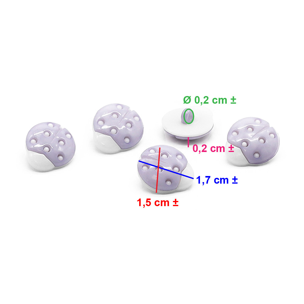 Ladybug Buttons White Lilas 5pcs