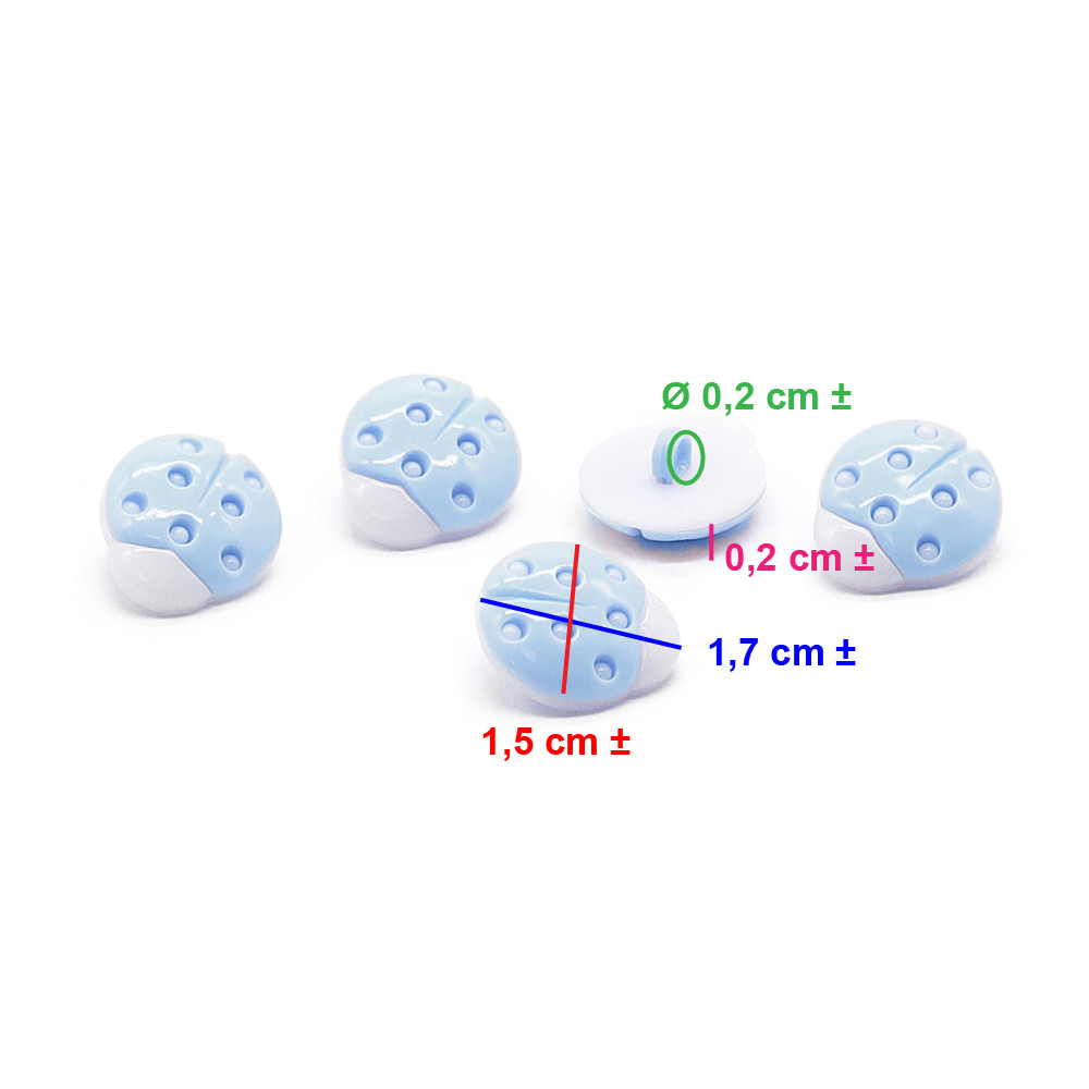 Ladybug Buttons White Blue Sky 5pcs