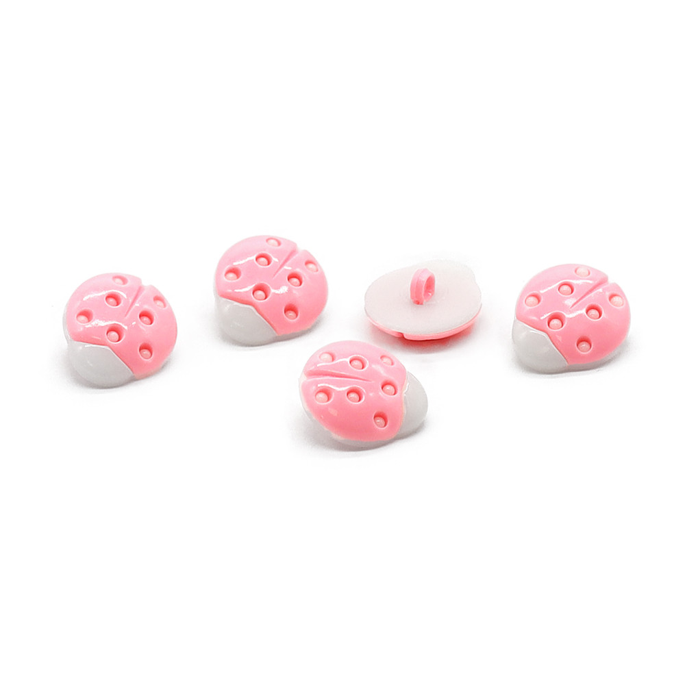 Bottoni Coccinella Bianco Rosa 5pz