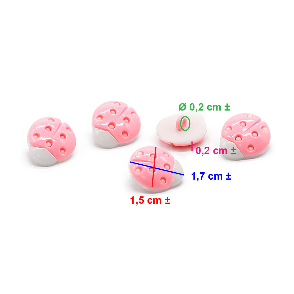 Bouton Coccinelle Blanc Rose 5pcs