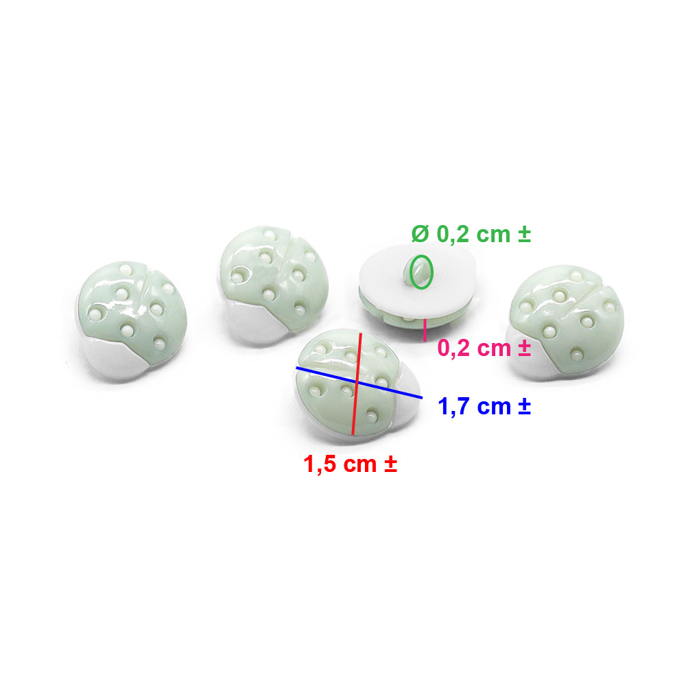 Bottoni Coccinella Bianco Verde 5pz