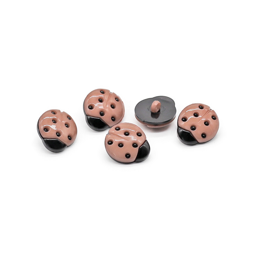 Ladybug Buttons Black Orange 5pcs