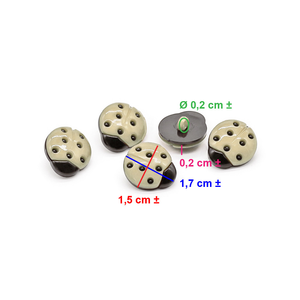 Ladybug Buttons Black Yellow 5pcs