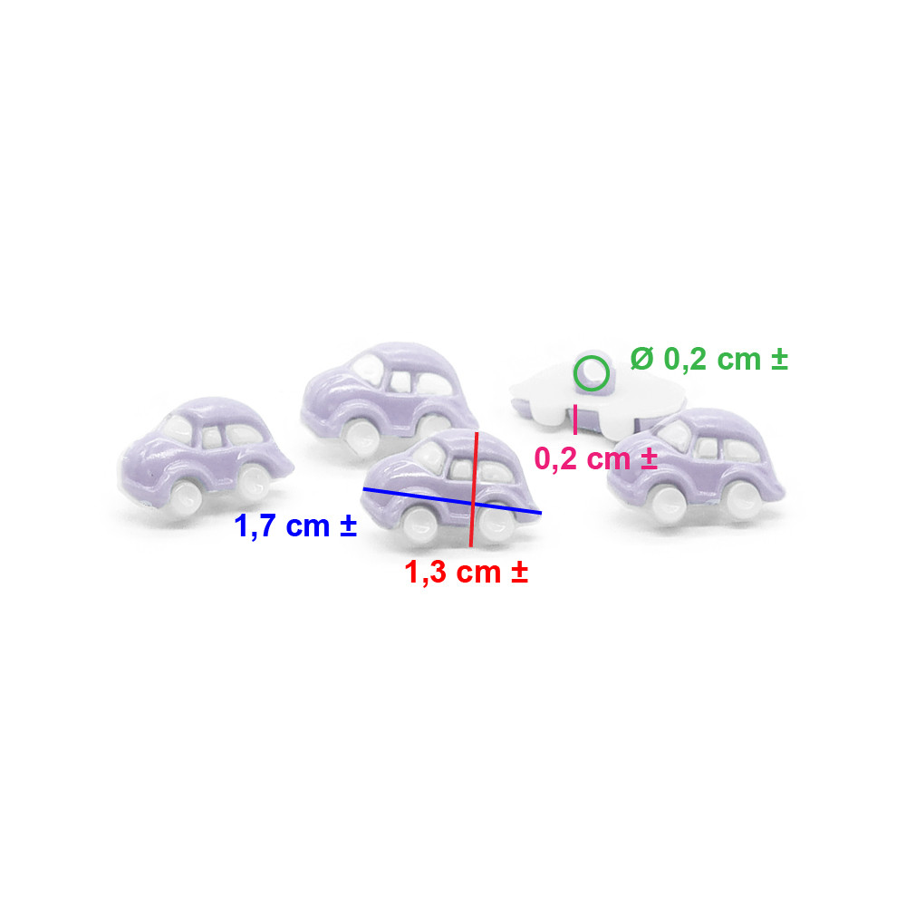 Bottone Macchinina Bianco Lilla 5pz