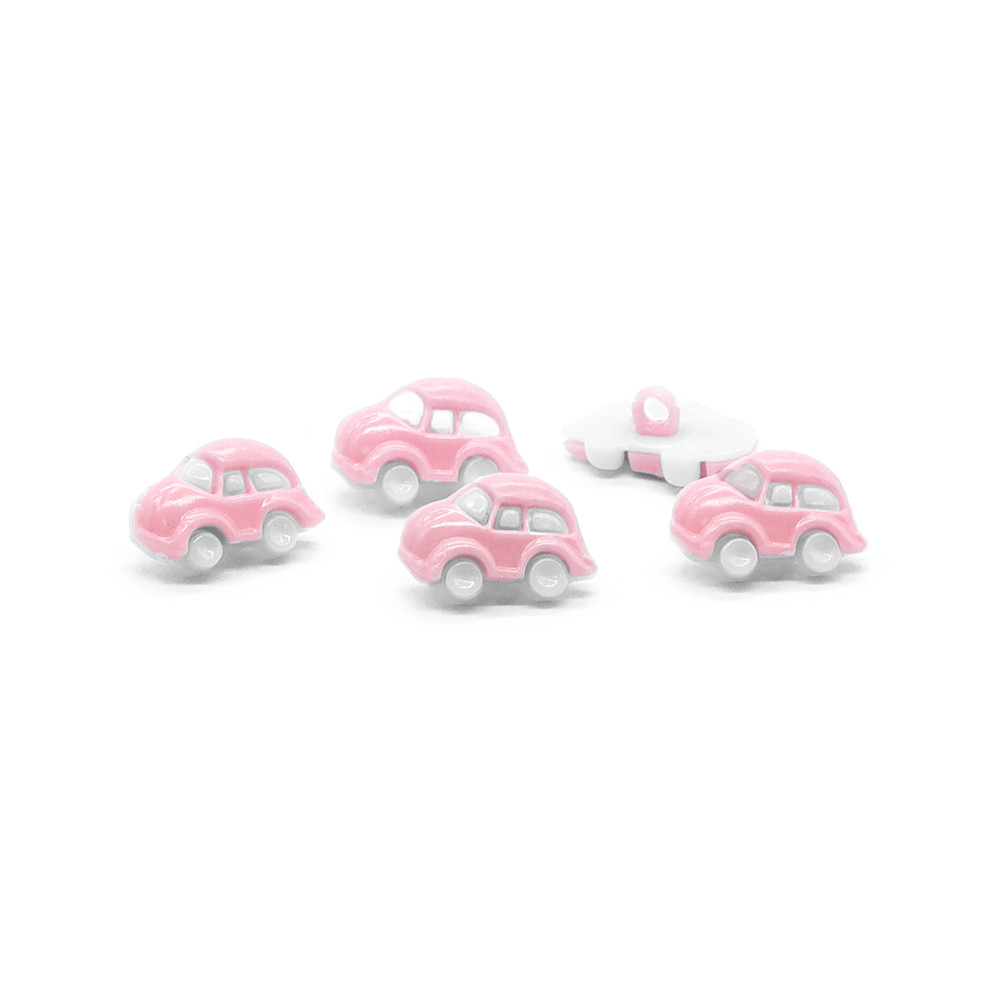 Bottone Macchinina Bianco Rosa 5pz