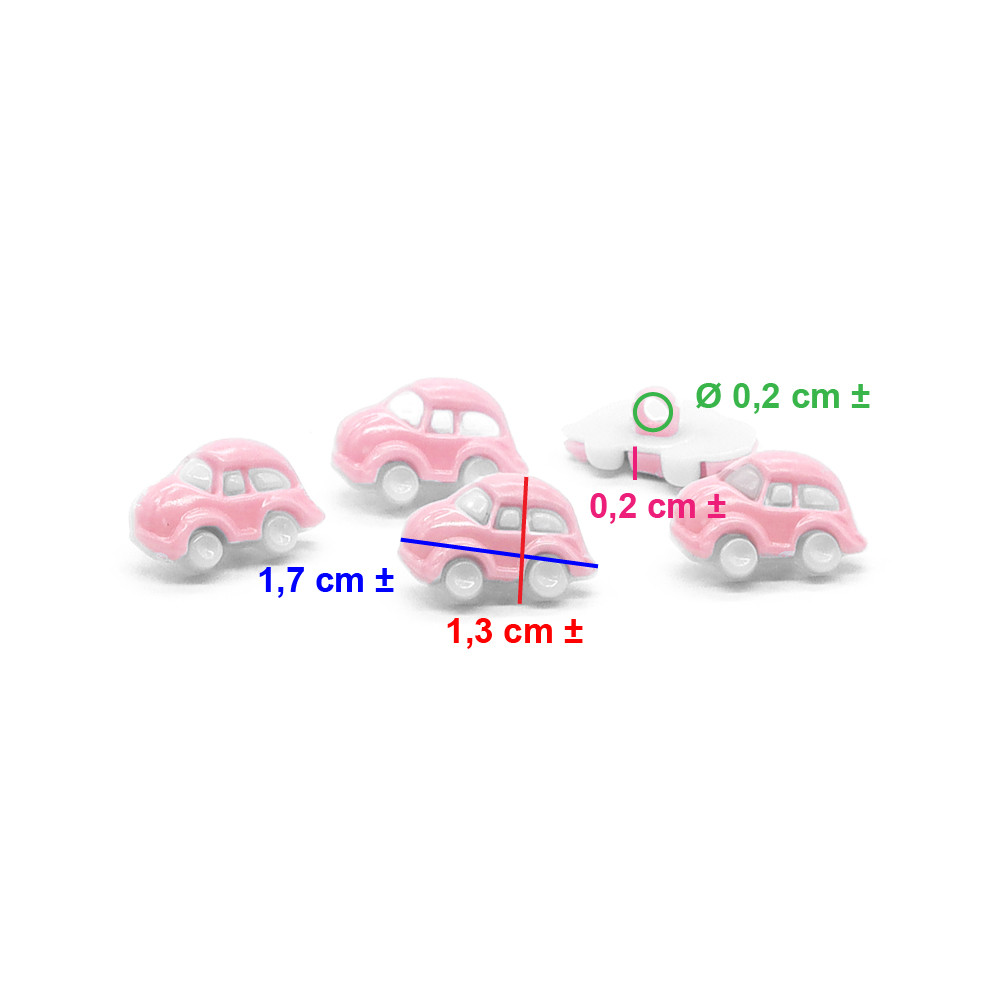 Bottone Macchinina Bianco Rosa 5pz